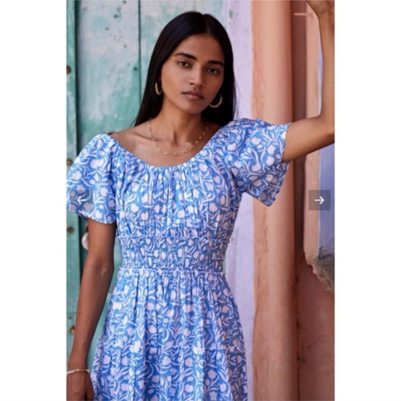 Pink City Prints Rah Rah Maxi Dress in Baby Tulip, blue maxi smocked (small) - Picture 2 of 10